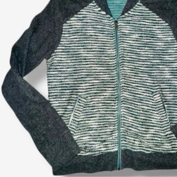 Lucky Brand Sweater Gray Cardigan Striped Mixed Knit Zip-Up Boyfriend Size Small - Picture 4 of 16